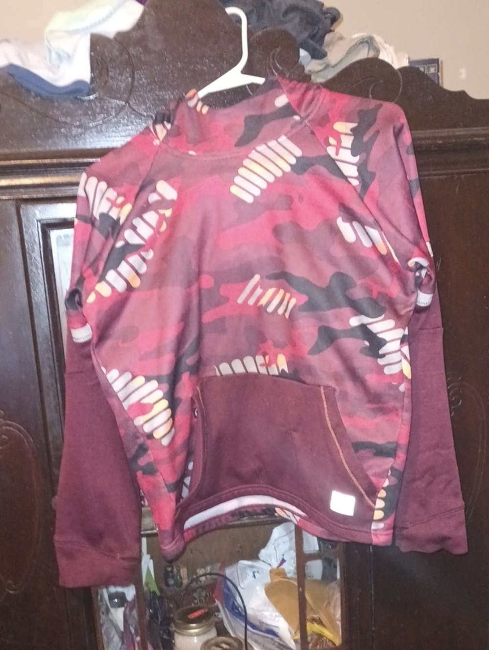 Russell Athletic Burgundy and Pink Camo Pullover Hoodie